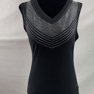 Black Rhinestone V-Neck Sleeveless Top